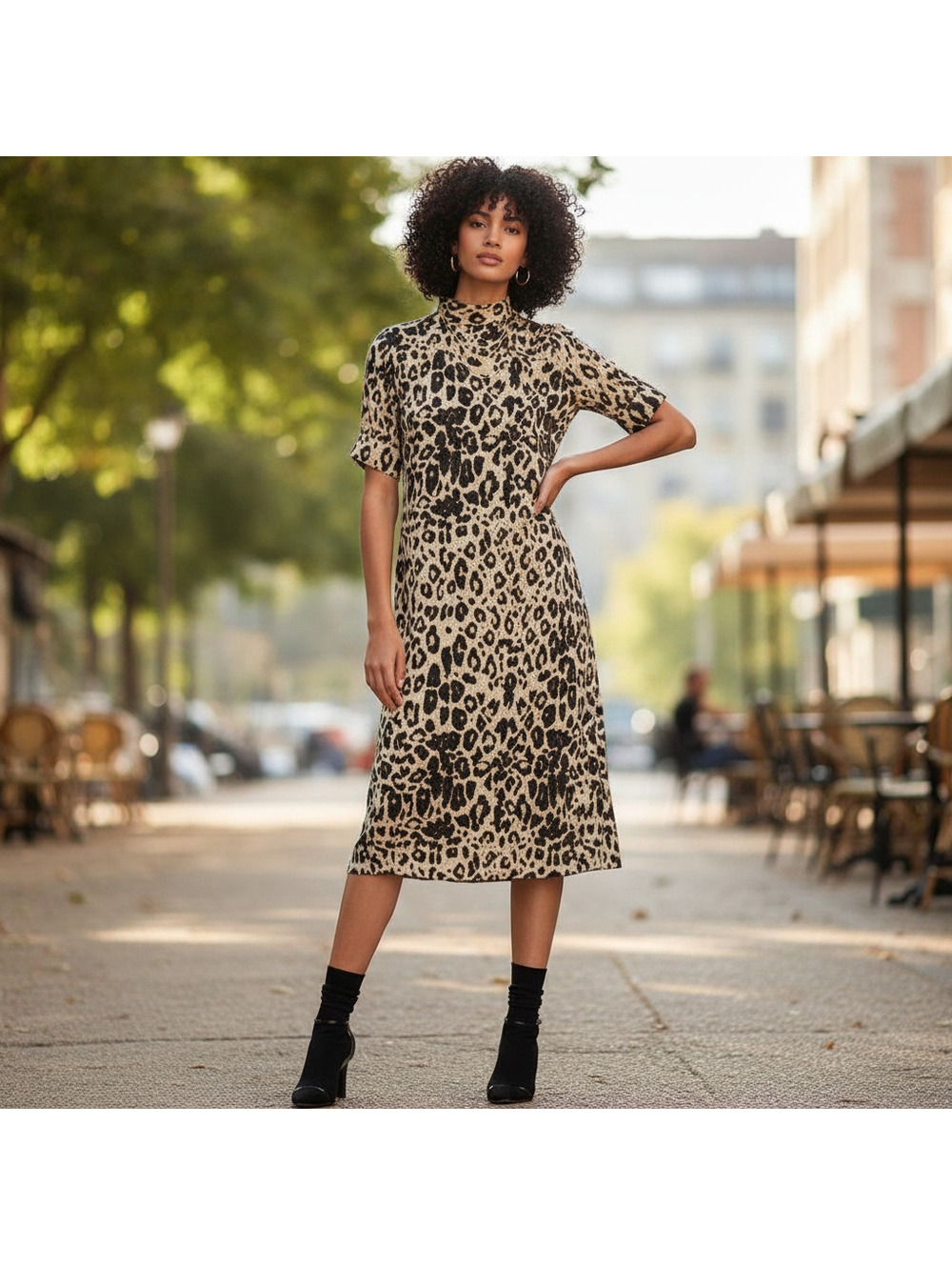 Zara Womens Corporate Chic Leopard Print Midi Dress Mock Neck Small Office Siren - Picture 1 of 6